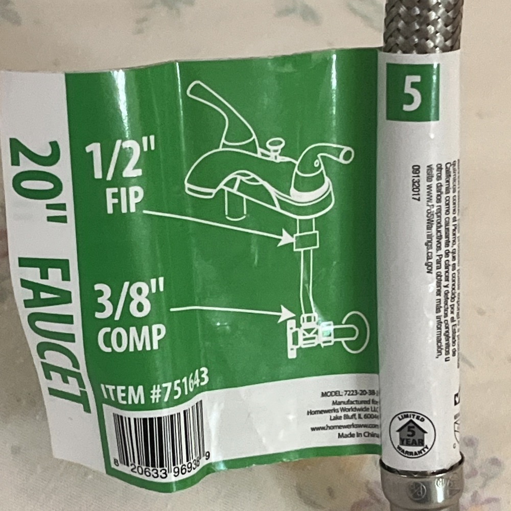Braided Faucet Connector 3/8" in Compression x 1/2" in FIP x 20" in Supply Line